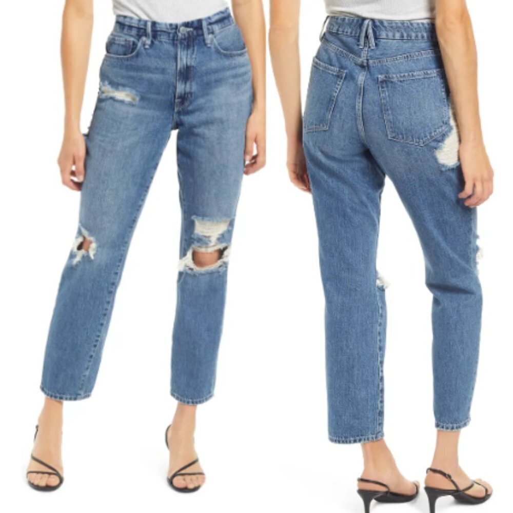 GOOD AMERICAN Good Vintage Straight Leg Jeans Distressed Ripped NWT 6 28 Hi Rise